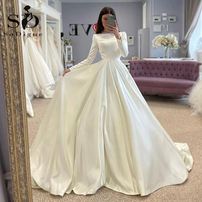 SoDigne Conservative Wedding dress Satin Dresses Full - View 2 | SAMAG