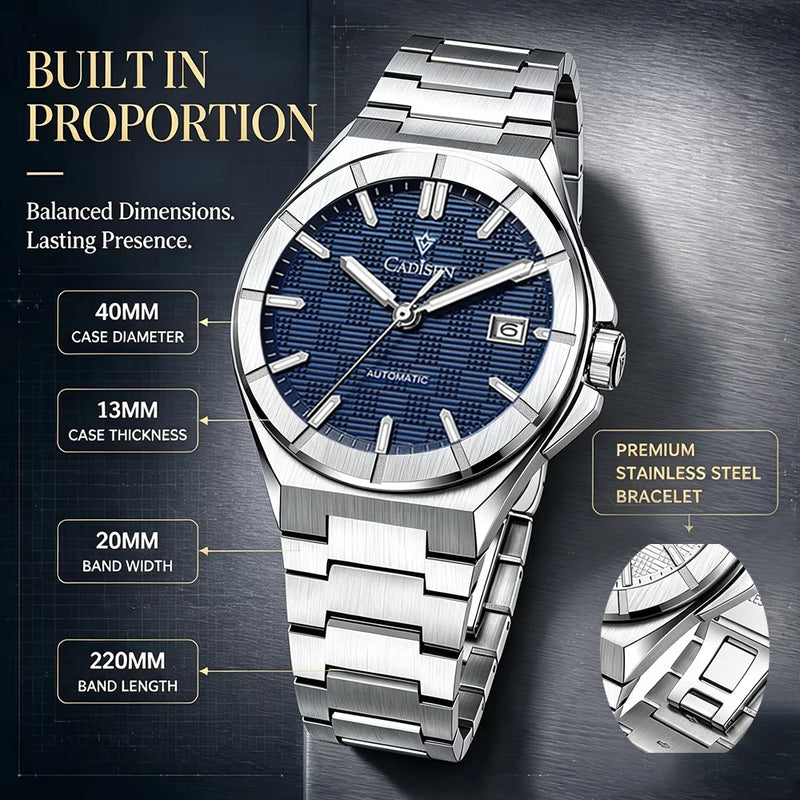 CADISEN New Watch Business Automatic Mechanical Japan 8215 Movement Luminous Clock AR Sapphire 10ATM - Visuel 6 | SAMAG