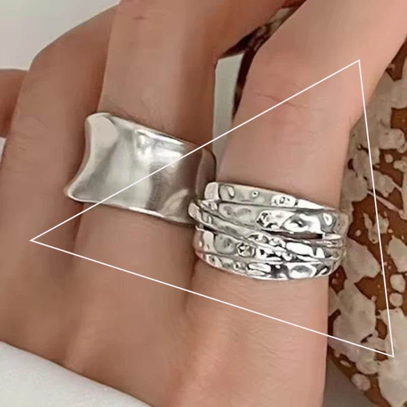 VENTFILLE 925 Sterling Silver Ring for Women Girl Gift Retro Open Trend Unique Design Geometric Asymmetric Jewelry Dropship