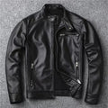 Genuine Cow Leather Men Jacket Short Stand Collar Biker Motorcycle Coat Fashion Slim Real Leather Casual Outerwear