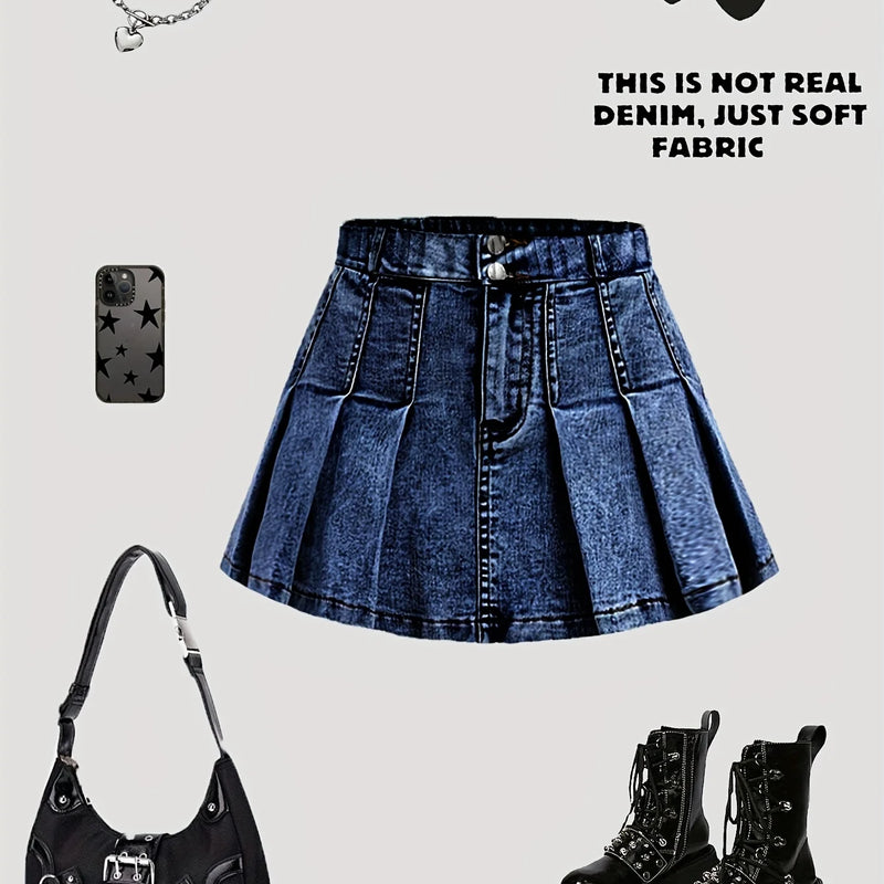 Girls' Casual Short Skirt Set, Faux Denim Camisole | SAMAG