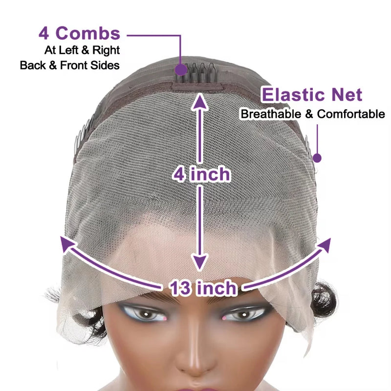 Highlight Curly Pixie Cut Wig 13x4 Lace Frontal Human Hair Wigs P4/27 Lace Frontal Short Pixie Bob Wig 100% Human Hair For Women