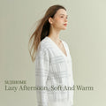 SUJIIN Women 2 Piece Outfits Pajamas Set Autumn Winter Casual Sleepwear Woman Striped Cardigan Tops Trousers Loungewear SH006