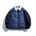 Denim Patchwork Oversized Men's Quilited Jackets, Y2k Lapel Mans Jacket, Streetwear Thermal Men's Jeans Coat