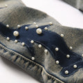 Men's Pearl Boot Cut Denim Jeans Embroidery Patch Slim | SAMAG