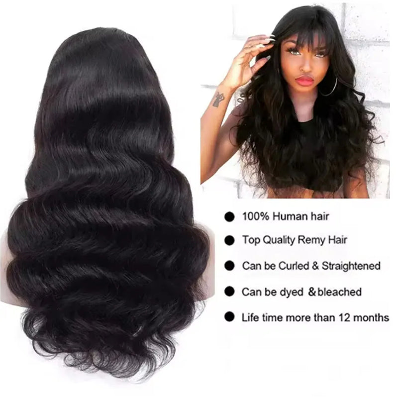 13A Wholesale Body Wave Human Hair Wig With Bangs Full Machine Made Glueless Wear And Go Wig Brazilian Virgin Hair Best Sale