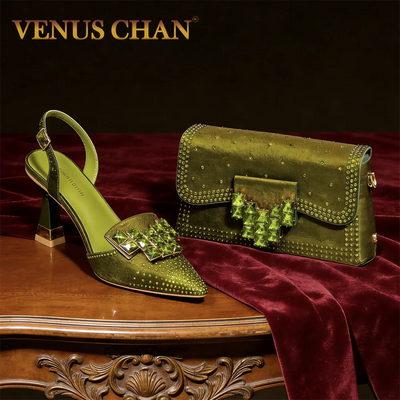 INS Italian Design Olive Green Rhinestone Pointed-Toe | SAMAG