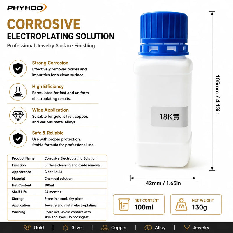 PHYHOO Professional Jewelry Electroplating Solution Kit Gold Silver Rose Plating Formula Fluid System For Workshop DIY Crafts