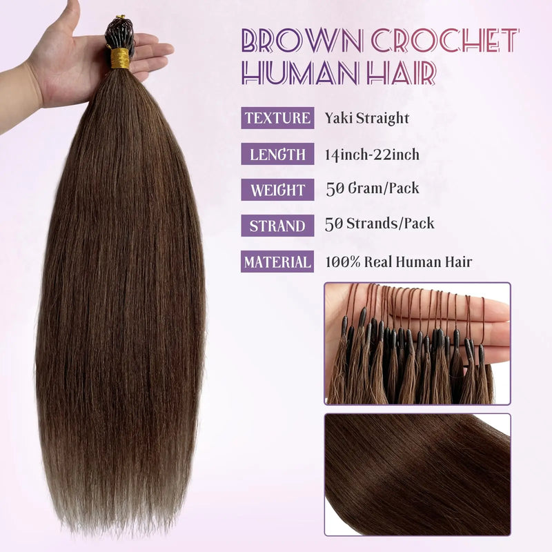 #4 Brown Straight Crochet Human Hair 26 Inch 100% Unprocessed Brazilian Virgin Hair Feather Crochet Human Hair 4 Pack 240G Chocolate Straight Human Crochet Hair Extensions