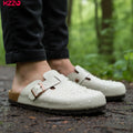 KZZO Waterproof Genuine Leather Mules for Women Non Slip Clog Shoes Outdoor Home Comfort Slip On Flat Adjustable Strap White
