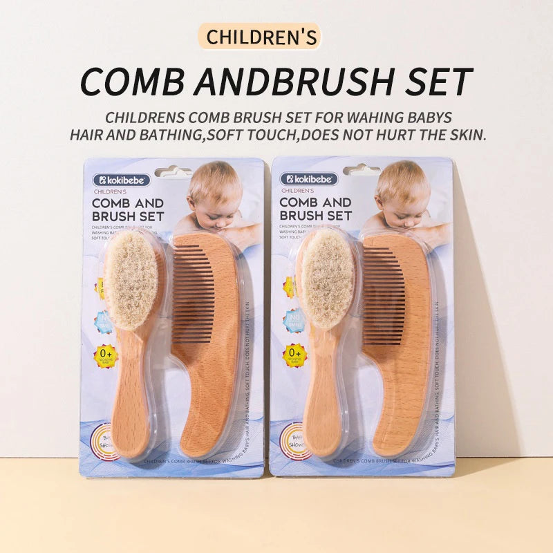 /GJ/Baby Care Hair Wool Brush Beech Wood Comb Newborn Massage Comb Baby Shower Gift Set Natural Baby Brush 2pcs