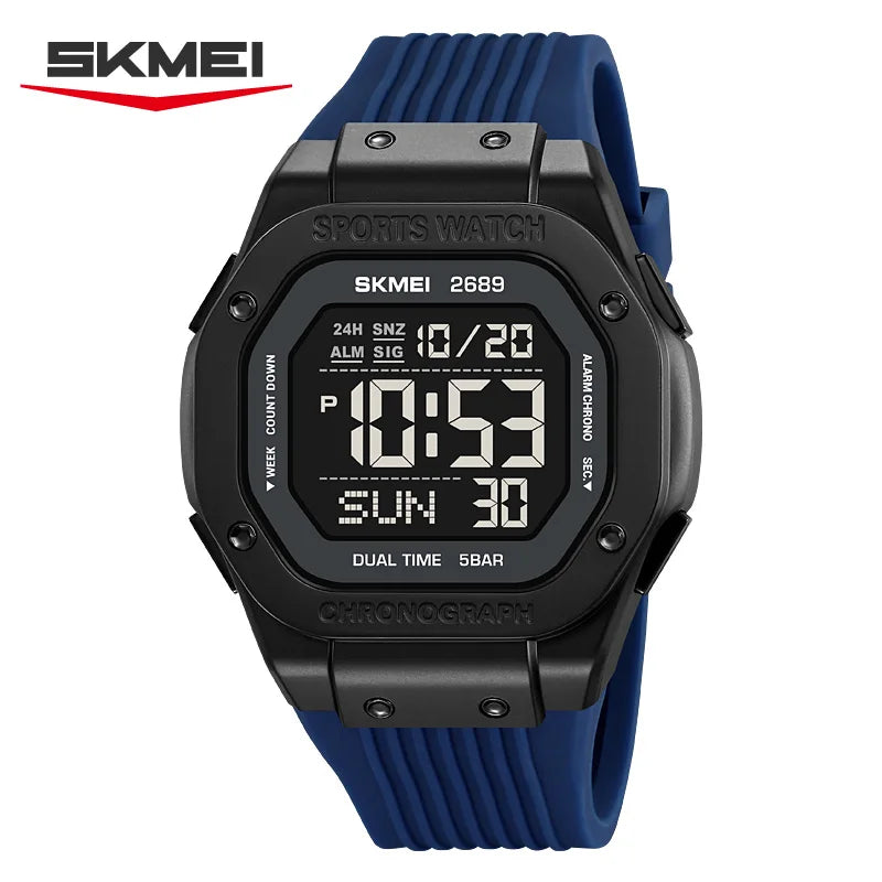 2689 New Casual Men's Electronic Watch Waterproof Calendar Multi Functional Countdown Night Light Sports - Visuel 17 | SAMAG