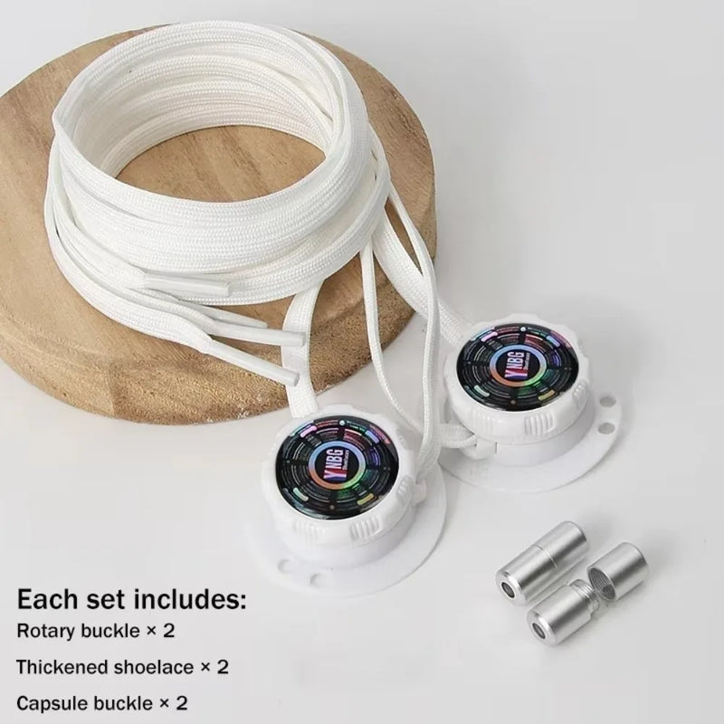 1 Pair Wide Flat Design No-Tie Shoelaces Rotating Buttons Quick-Adjust Quick-Adjust Laces Casual No-Tie Flat Laces Sports Shoes