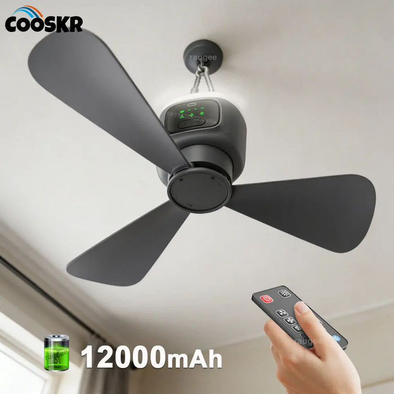 Portable Ceiling Fans Outdoor Camping Ceiling Fan Air Circulator 12000mAh Rechargeable Electric Fan for Home with Light Remote