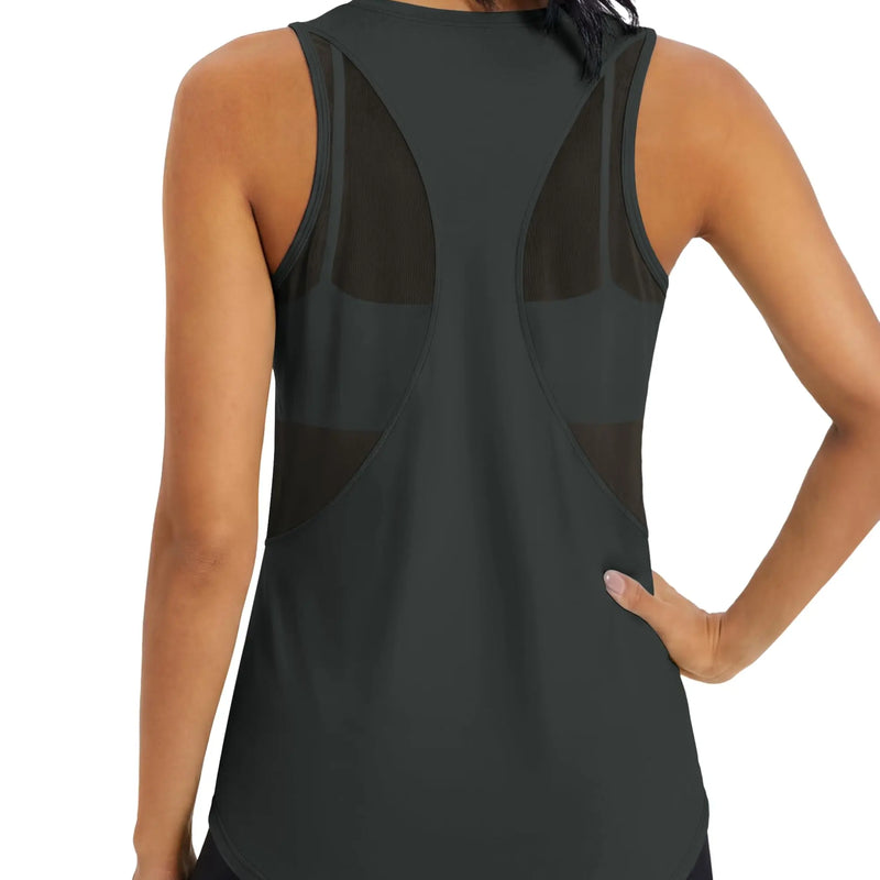 TACVASEN Womens Mesh Racerback Workout Tank Top Yoga Sleeveless Shirt High Low Curved Hem Quick Dry Breathable Athletic Vest