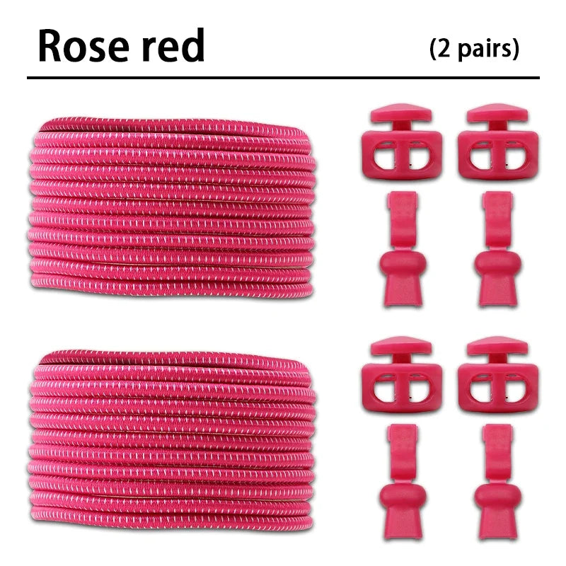 2 Pair No Tie Shoe Laces Kids Adult Quick Laces Round Elastic Shoelaces Without Ties Lock Shoelace Sneakers Shoes Accessories