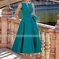 Midi Formal Party Dresses Turquoise Satin A Line Backless | SAMAG