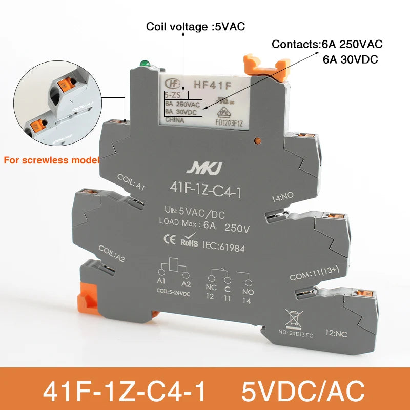 Din Rail Slim Relay Module 41F - 1Z - C4 - 1 Integrated PCB Mount Power With Holder 12V 24V ACDC 220V - Visuel 18 | SAMAG