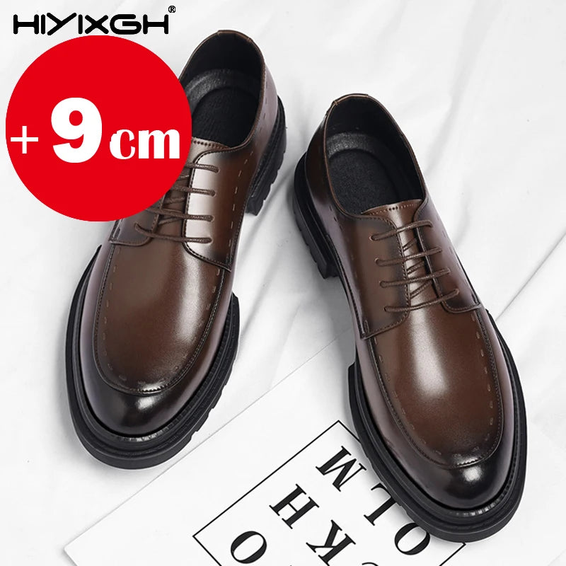 7-9cm Height Increasing Shoes for Men Summer Autumn Inside High Shoes Men's Hollow Business Dress Men's Elevator Leather Shoes