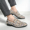 Luxury Fashion Genuine Leather Men’s Dress Shoes Rivet Rhinestone Patchwork Casual Shoes Male Flats Loafers Homecoming Wedding Dress Prom Zapatillas Hombre