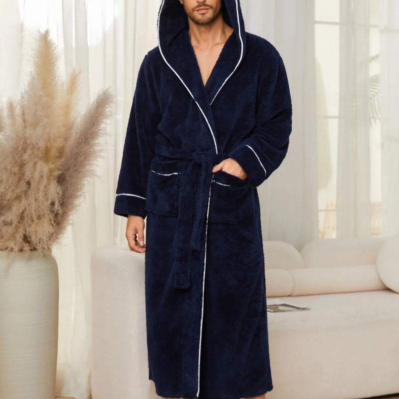 Autumn and Winter Comfortable Cotton Flannel Luxury Open Weave Couples' Sleepwear Men's Warm Bathrobe Sleepwear Nightwear