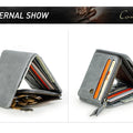 CONTACT'S Genuine Crazy Horse Leather Men Wallets Vintage Trifold Wallet Zip Coin Pocket Purse Cowhide Leather Wallet For Mens
