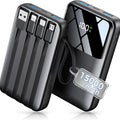 Power Bank,15000mAh Portable Charger with Built in Cable,22.5W Fast Charging,6 Outputs,Slim Travel Essential Battery Pack