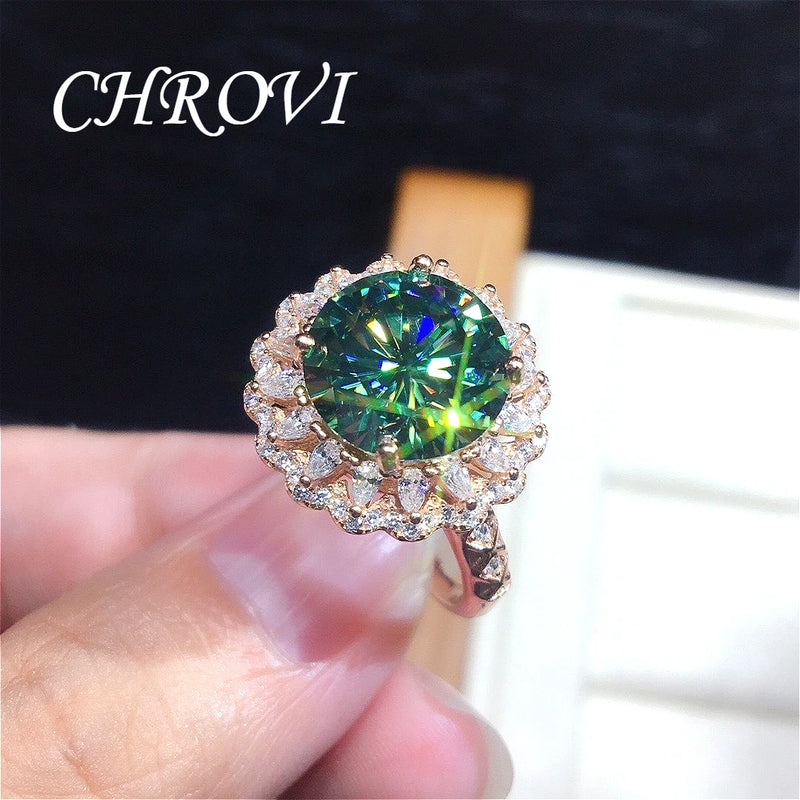 Light Luxury 925 Sterling Silver Blue-Green Moissanite Ring, Dazzling and Luxurious Open Ring, Jewelry for Women