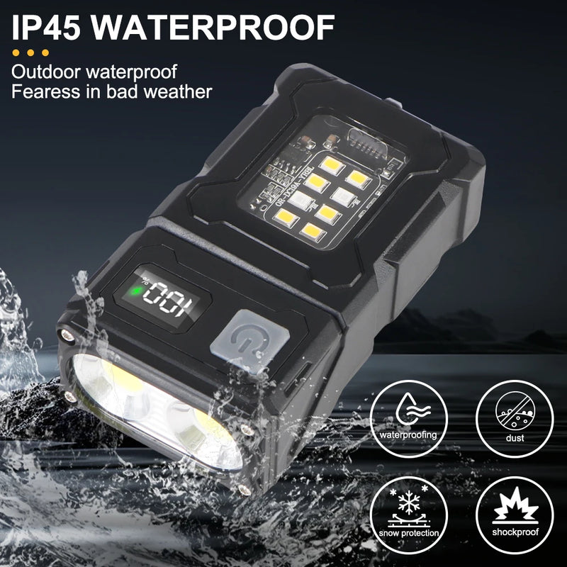 Multifunctional USB Rechargeable Portable Emergency Light Adjustable Angle Flashlight Side Lamp Hiking Camping Working