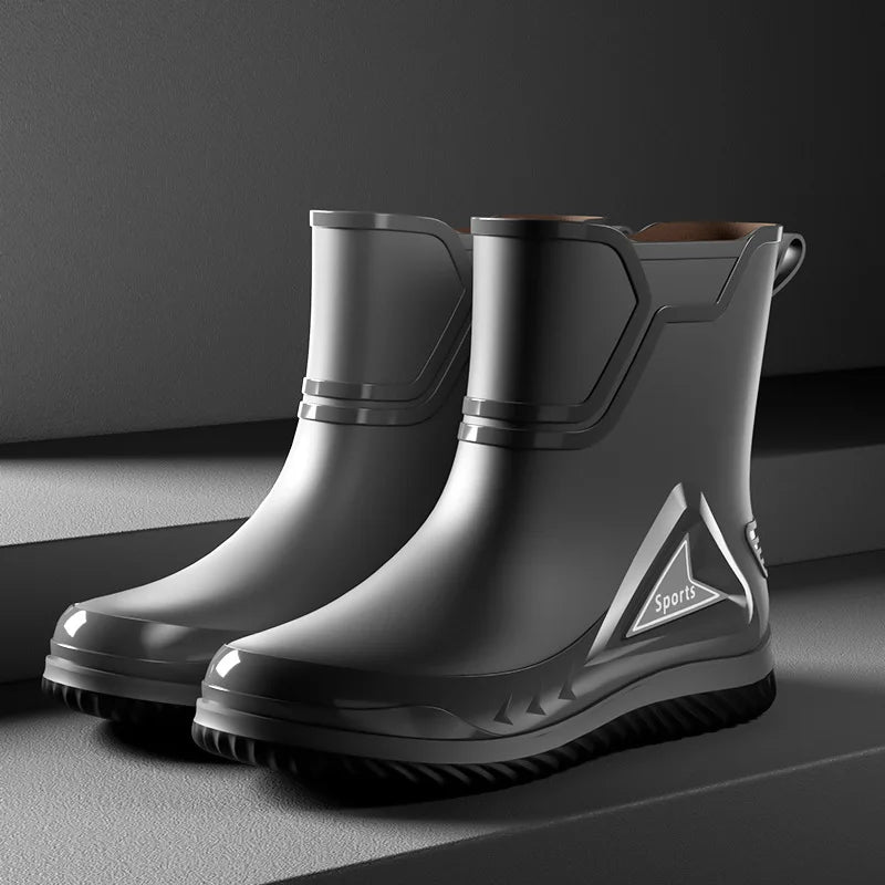 Rain Shoes Men's Medium Tube Non-slip Waterproof Shoes Outdoor Water Boots Thermal Short Tube Rubber Shoes Men