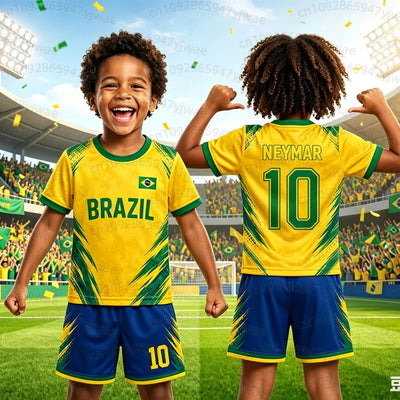 Boys Neymar No.10 Football Jersey Tee Shorts Set Women | SAMAG