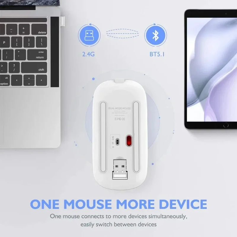 Rechargeable Silent Wireless Mouse LED Backlit Mice PC Laptop Computer Mous 2.4Ghz Receiver Bluetooth Dual Mode Optical Mice