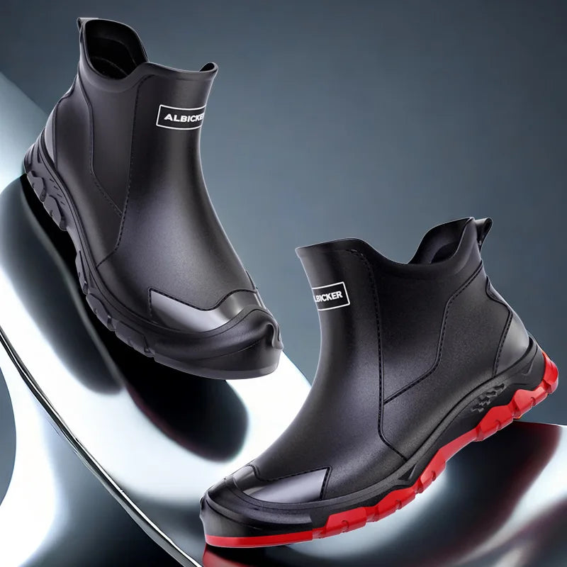Men's Short Rain Boots Urban Water Boots Non-slip Wear-resistant Wading Boots Men's Trendy Lightweight Waterproof Rubber Shoes