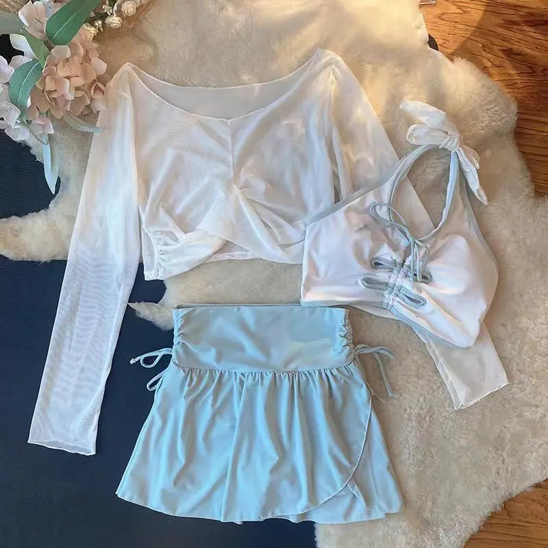 Sexy Korean fashion blue bandage swimsuits three pieces | SAMAG