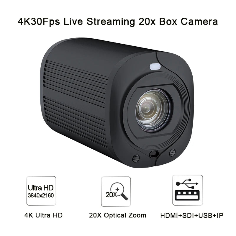 4K Ultra HD 20X Optical Zoom HDMI Box Camera IP Live Streaming SDI USB for Church Services Worship Education Video Conference