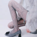 Lolita Sweet Girls Punk Style Floral Tights Colorful Thigh High Stockings Lingerie Women Sexy Hollow Out Mesh Fishnet Pantyhose