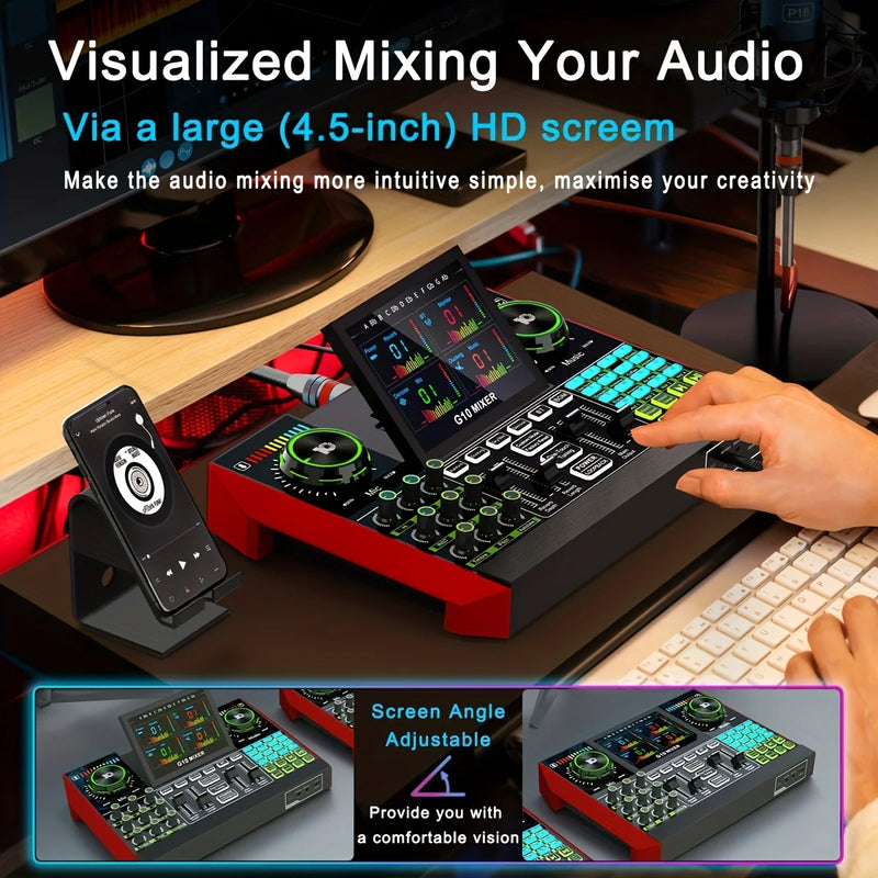 Tenlamp G10 Podcast Microphone Bundle Live Sound Card Audio Mixer, Voice Changer DJ Effects XLR 3.5mm Mic Interface for PC Smartphone Gaming Streaming Recording YouTube Studio Vlog
