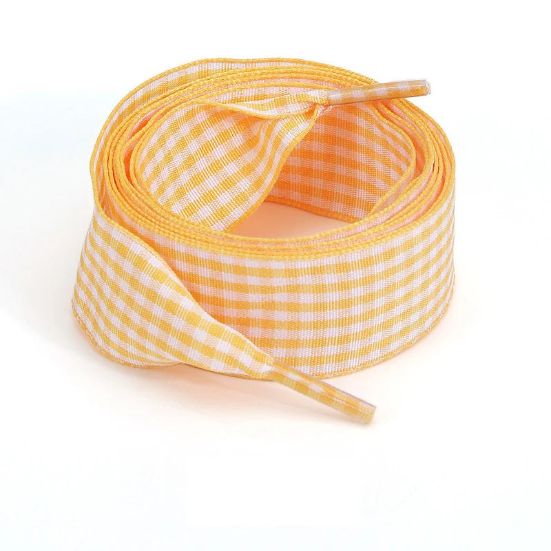 1 Pair Flat Shoelaces Replacement Decorative Check Gingham Shoe Laces for Sneakers Skate Shoe Width 2.5CM Women Men