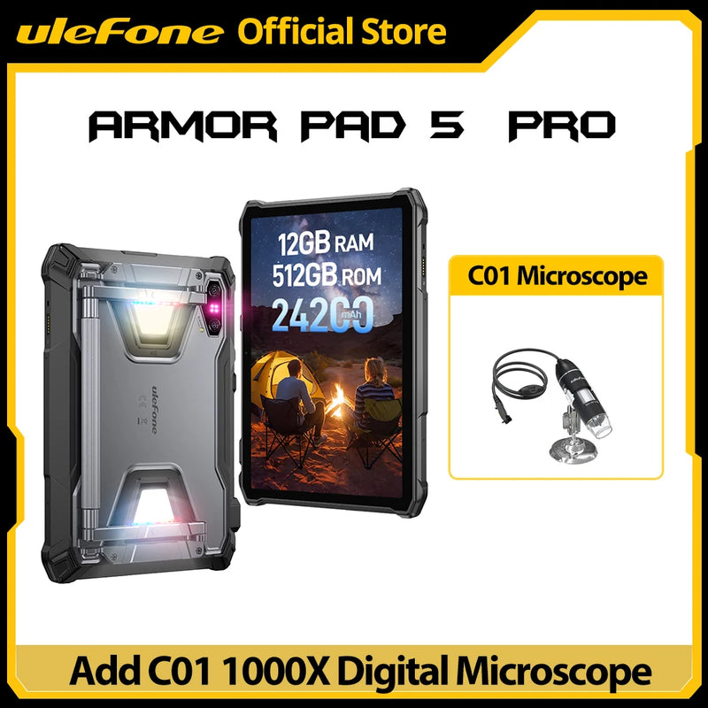 Ulefone Armor Pad 5 Pro 5G Rugged Tablet 24200mAh Android 15 Tablet 12GB+20GB RAM, 512GB ROM 64MP 120W GPS NFC