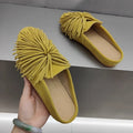 DIMANYU Women's Mules Shoes Genuine Leather 2026 New  Women Slippers Flat Tassel Closed-Toe Female Large Size Slippers Women 