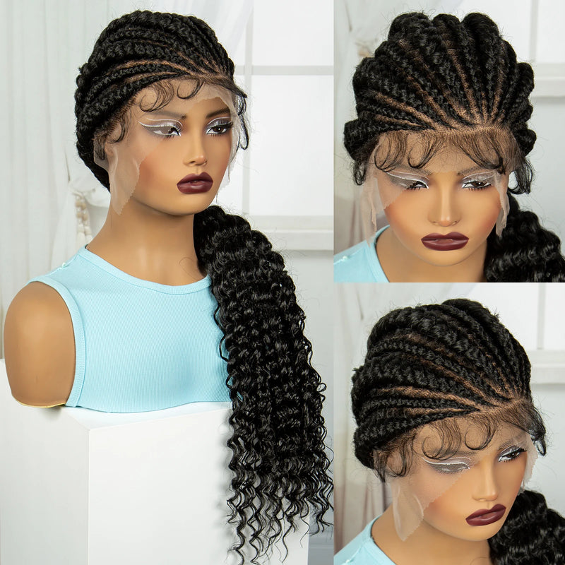 30inch Handmade Cornrow Braided Wigs Synthetic Full Lace Kontless Braids Wigs Lace Frontal Box Braided Lace Wigs for Black Women