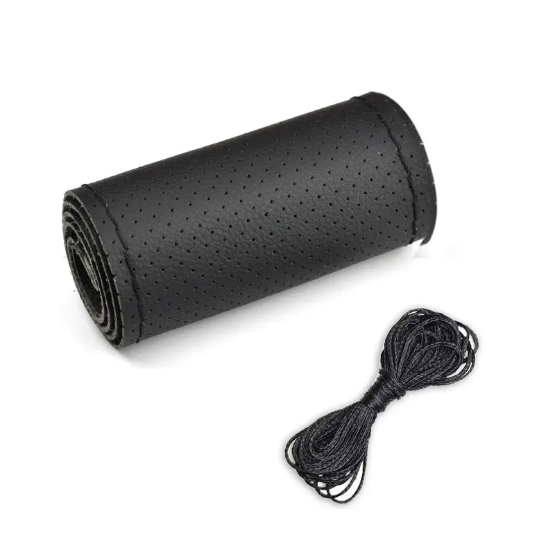 Universal Leather Car Steering Wheel Stitch On Wrap Cover Fit for 38cm 14" DIY Sewing Breathable and Anti Slip Black Grey Beige