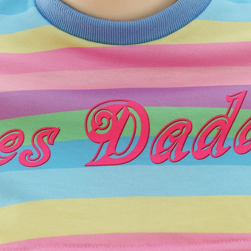 Women Rainbow Stripe Long Sleeve Short Tops and Panty with Stockings Sleepwear Cosplay Costumes