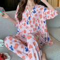 Cotton Sleepwear Big Size Cardigan Seven-minute Pants Two-piece Print Loungewear Pajama Sets Summer Nightwear Korean Fashion