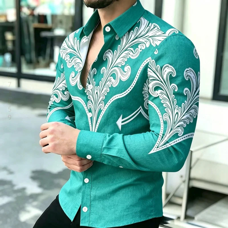 Men's Shirt with Contrasting Print, Black, White, and Red | SAMAG