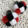 Fur Slides Factory Supply Mixed Color Pom Pom Six Balls Fox Fur Multi-Color Fluffy Fur Slippers For Women