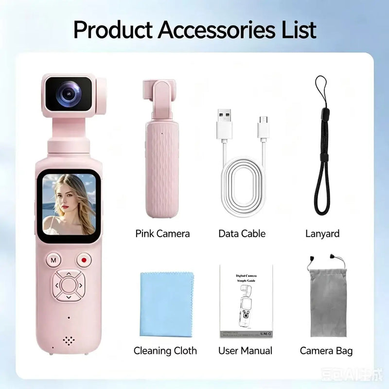 4K Pocket Action Camera 330° Auto-rotate Len Sport Camera Touchscreen Zoom Cam Face Tracking Portable Vlog Video Recorder Moto