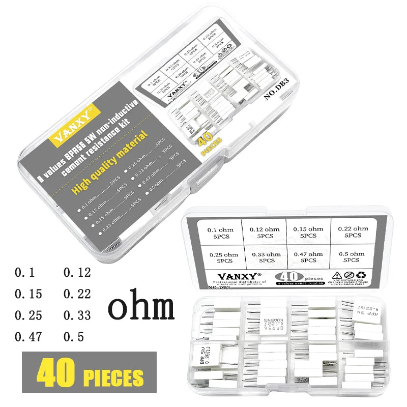 10pcs BPR56 5W 0.001 0.1 0.15 0.22 0.25 0.33 0.5 ohm Non-inductive Ceramic Cement Resistor 0.1R 0.15R 0.22R 0.25R 0.33R 0.5R