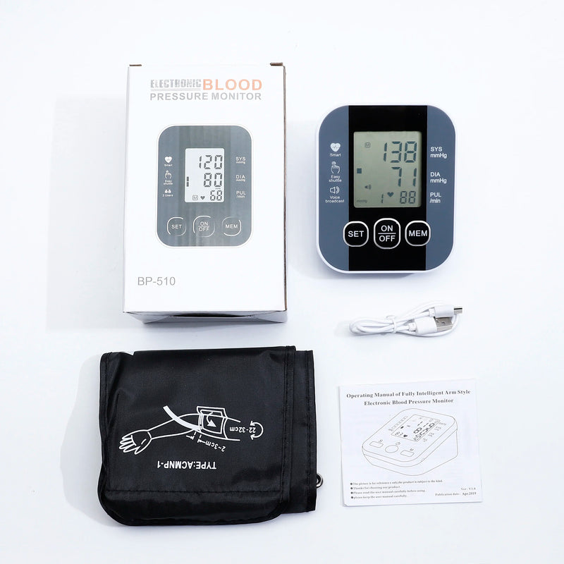 Medical Arm Blood Pressure Meter Tensiometers Tonometer Cuff Fever Thermometer Oximeter Heart Rate 3 IN 1 Set