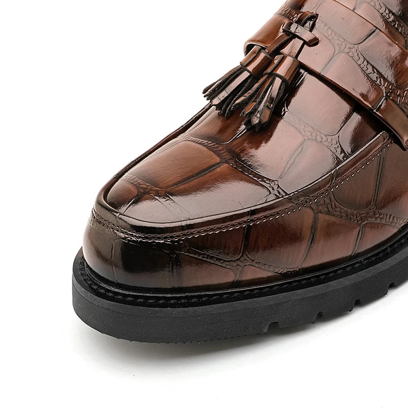 Business Tassel Loafers Shoes Slip on Casual Thick Bottom Leather Black Dress Party Shoes Boat Loafers For Man Fashion Moccasins
